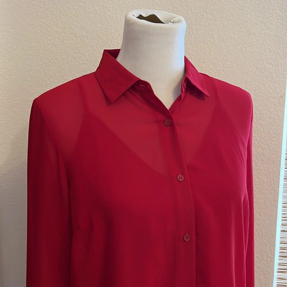 2-in-1 Red Chiffon Button Down and Camisole, Women’s Medium